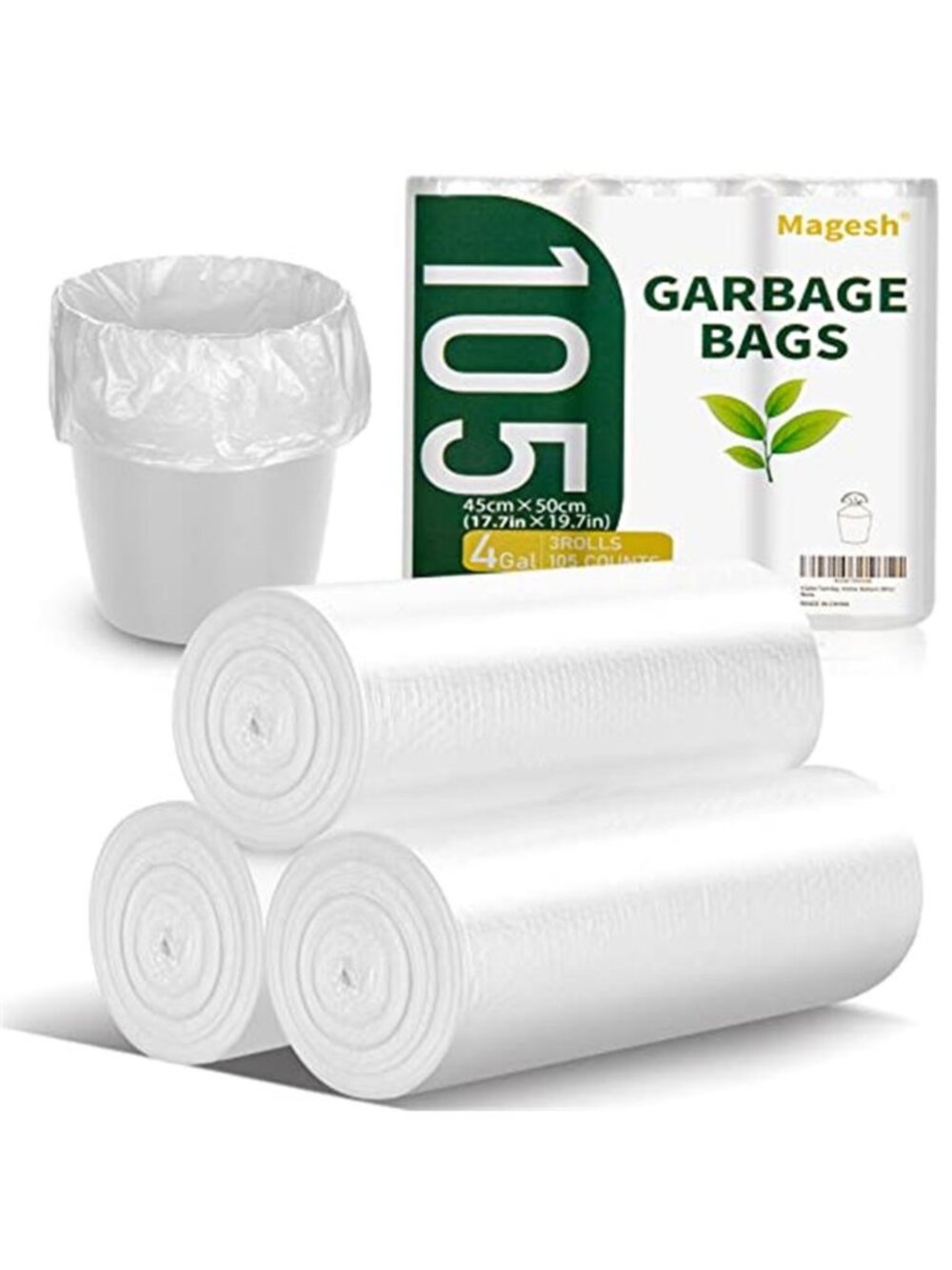 Magesh 4 Gallon Trash Bag Strong, Leakage-Free, Small Garbage Bags Unscented